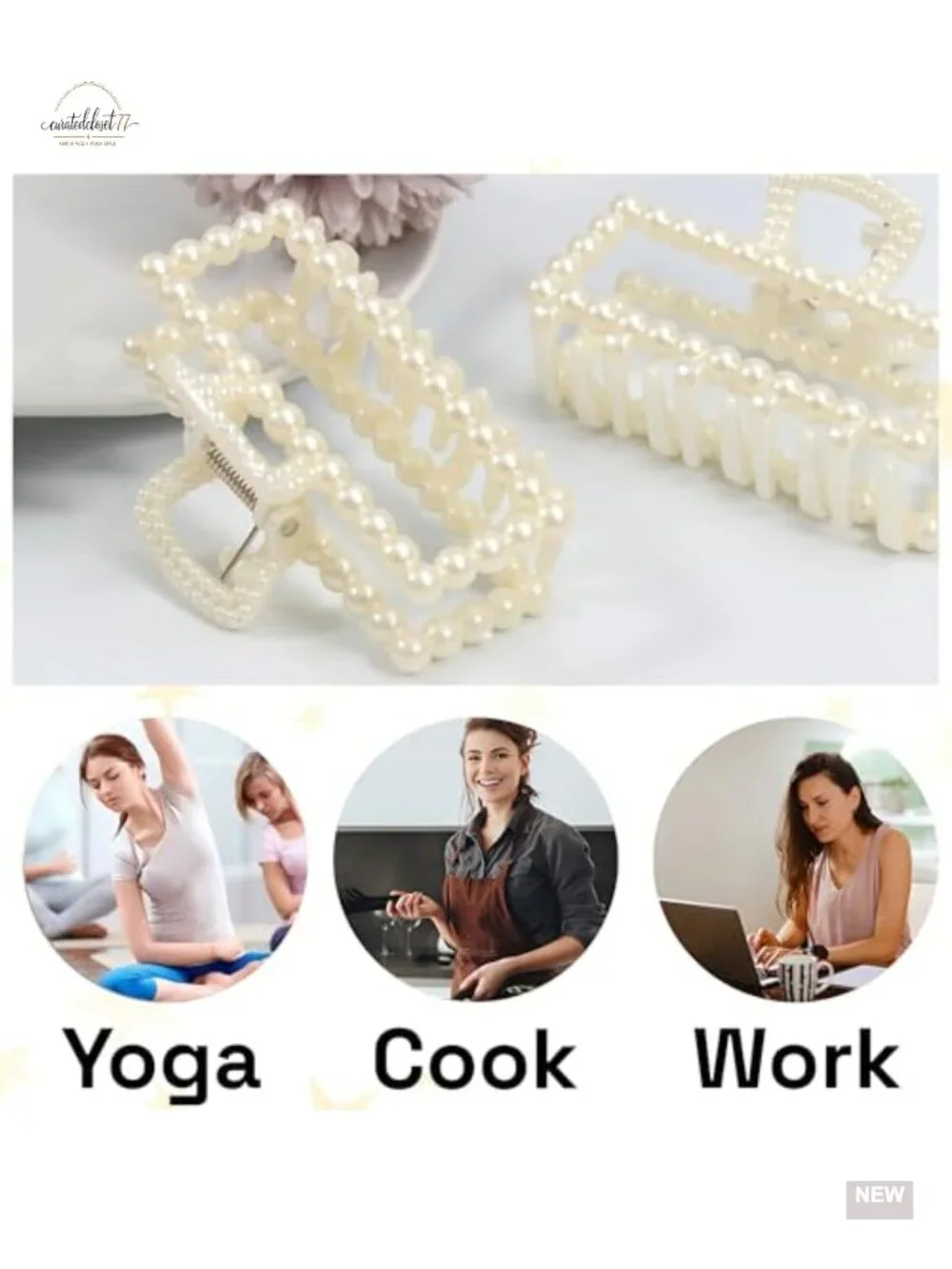6-Pack Pearl Claw Hair Clips, Non-Slip Strong Hold, Elegant Hair Accessories